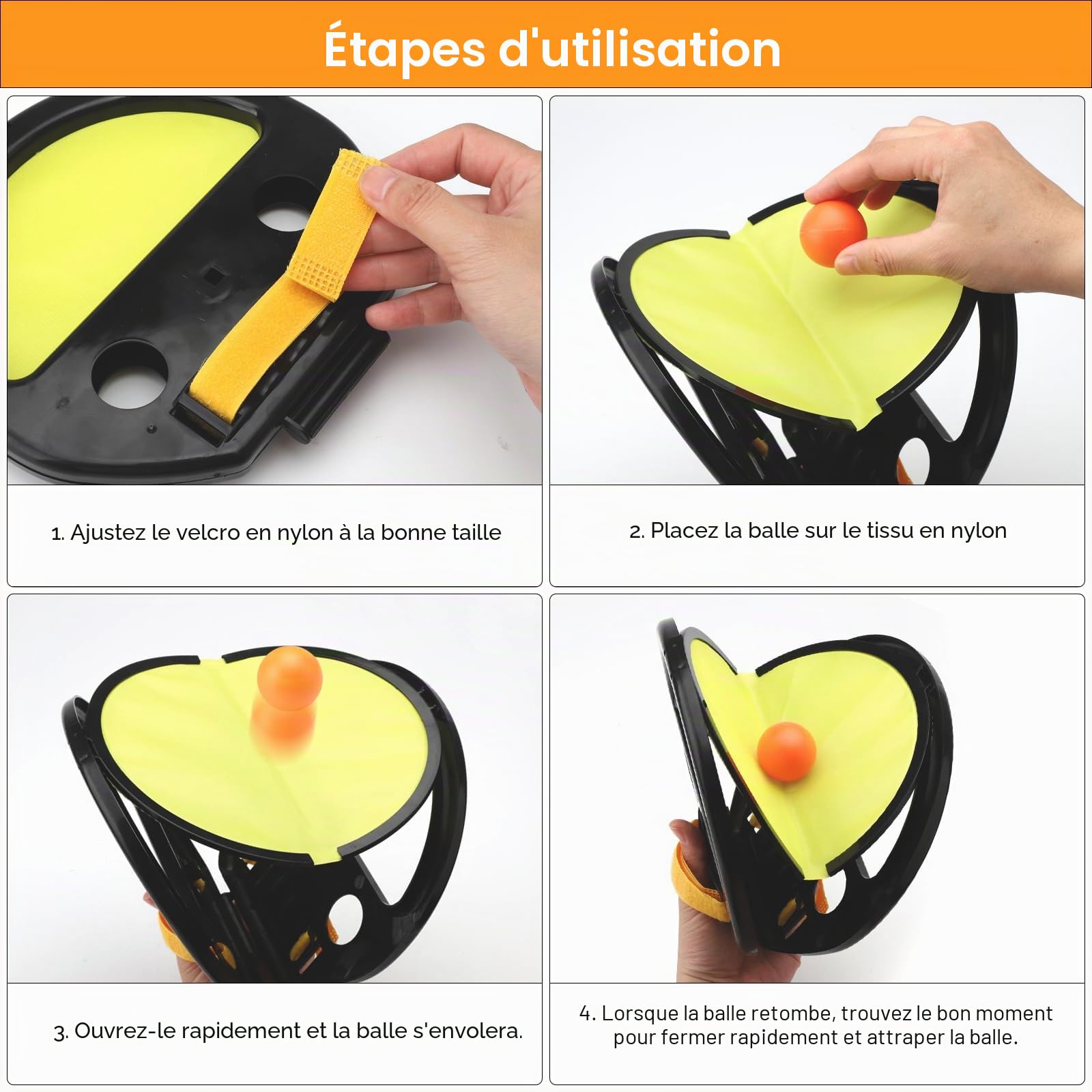 Jeu De Lancer-attraper 2 Raquettes Scratch – 4 Balles – ABS Résistant – Extérieur, Plage, Camping – Dès 3 Ans