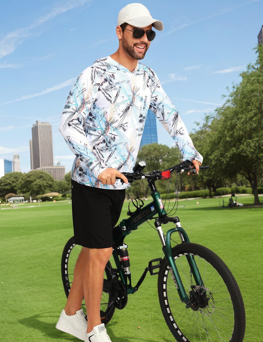 iCKER Men's UPF 50+ Sun Protection Hoodie Shirt Rash Guard Long Sleeve Shirt UV Fishing Outdoor Hiking Swimming Running