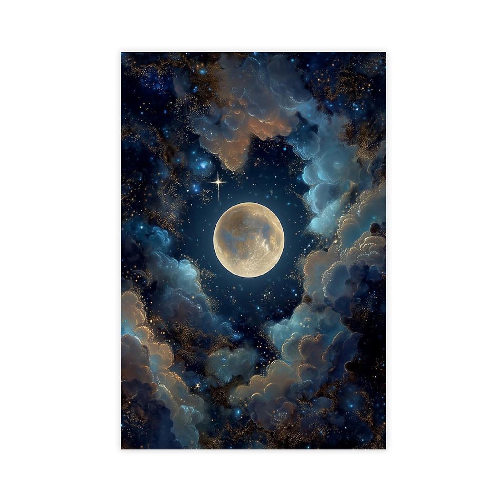 Bareronor Celestial Moon Poster Canvas Poster Bedroom Decor Landscape Office Room Decor Gift 12" L X 18" W