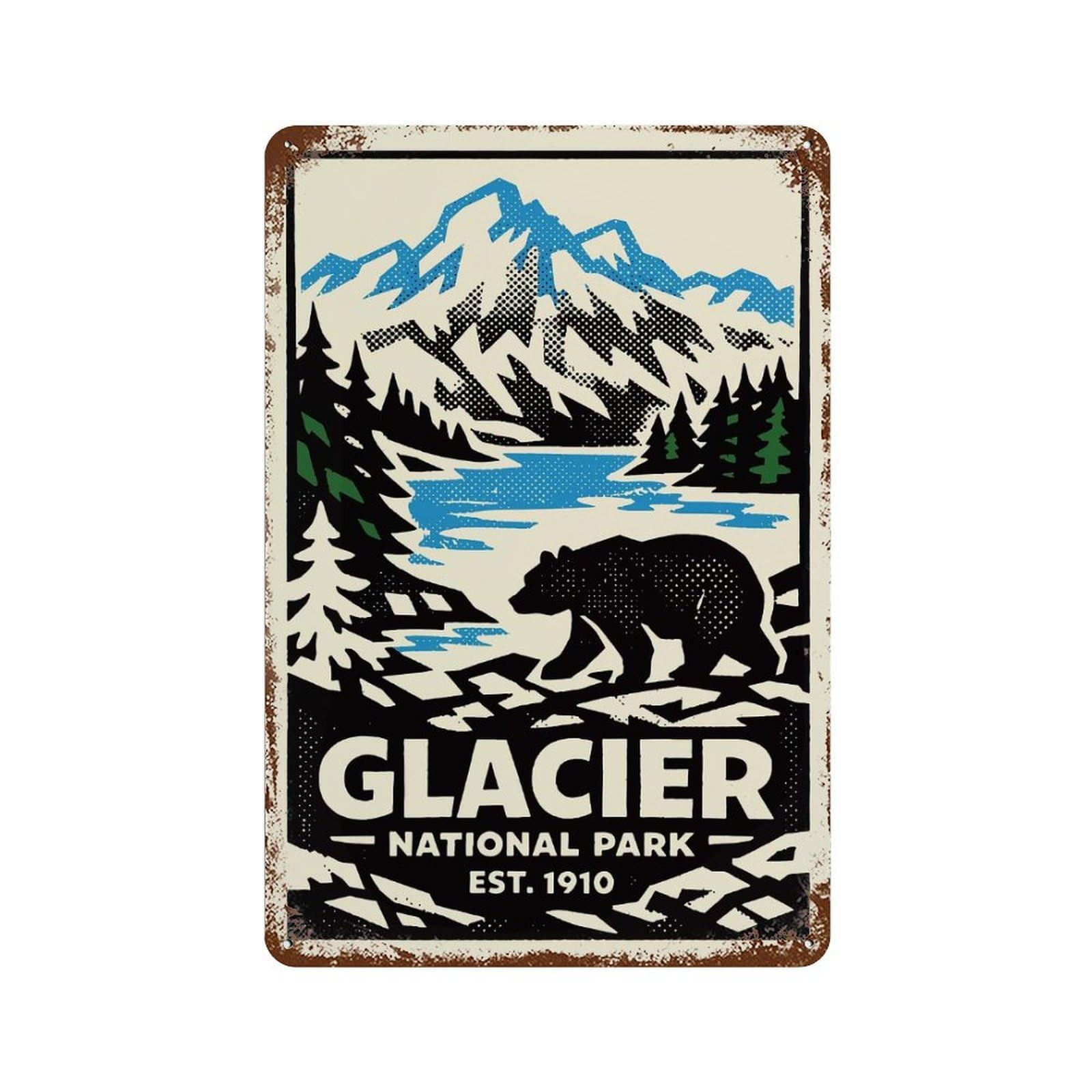 Vintage Rust Metal Sign with Glacier National Park Vintage Poster Design 11.8"x7.9", for Office, Studio And Wall Decor, Farmhouse Wall Decor