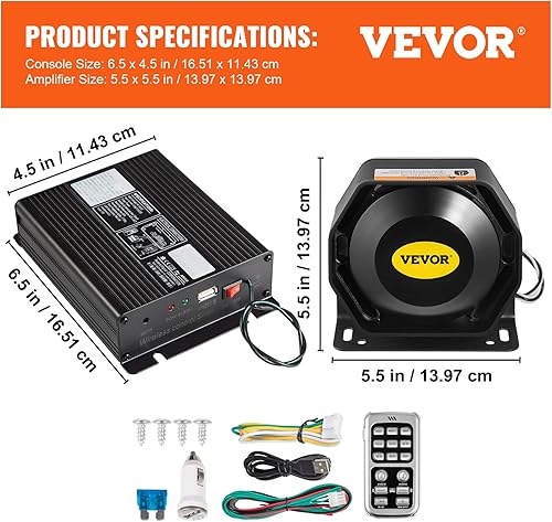 Miniatura 7 de VEVOR Sistema PA de sirena de policía, amplificador DC12V 200W sirena de policía con altavoz compacto, bocina de sirena de policía de 18 tonos,
