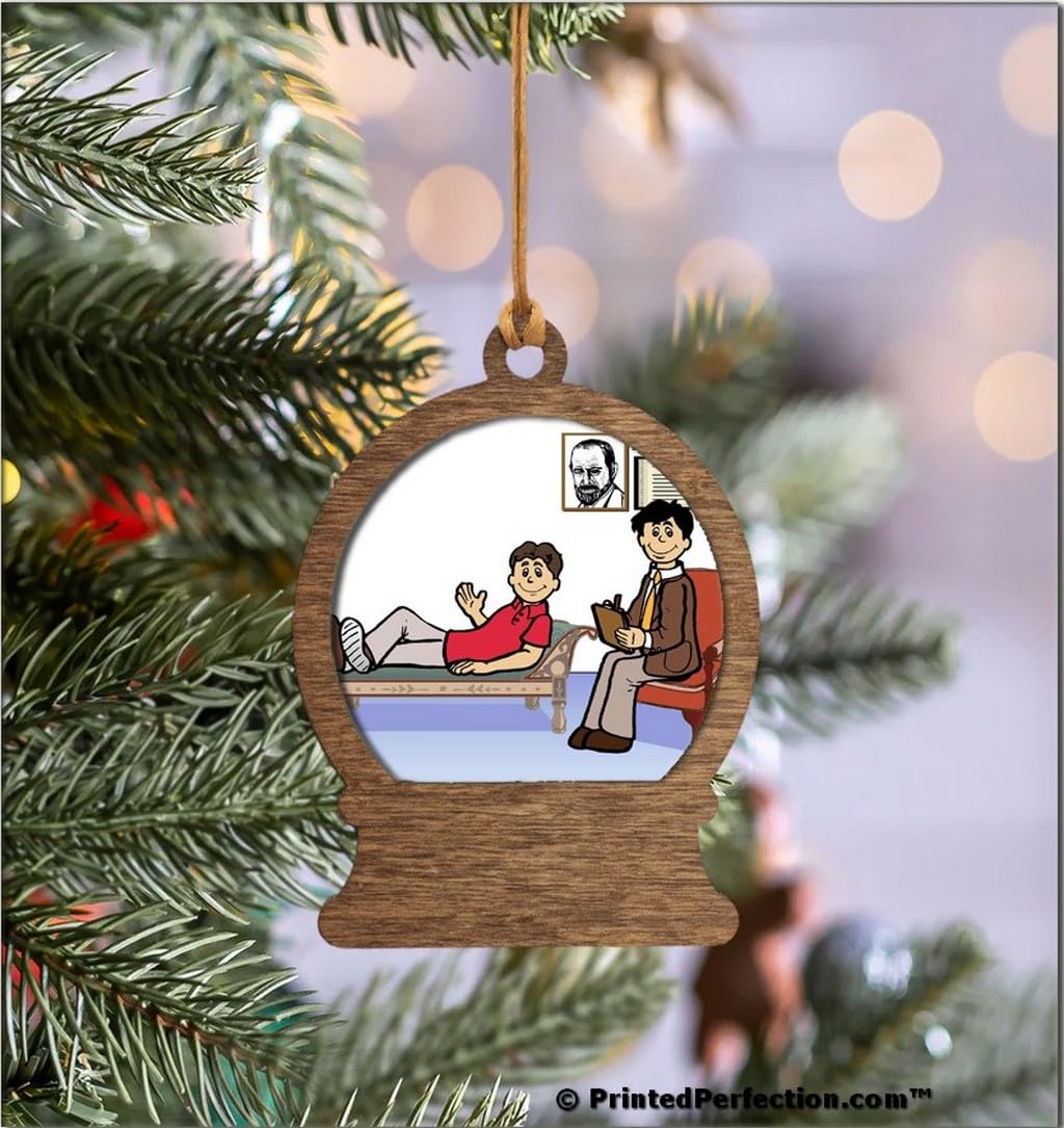 PrintedPerfection.com Personalized Therapist, Psychologist - Male Wooden Snow Globe Shaped Christmas Ornament
