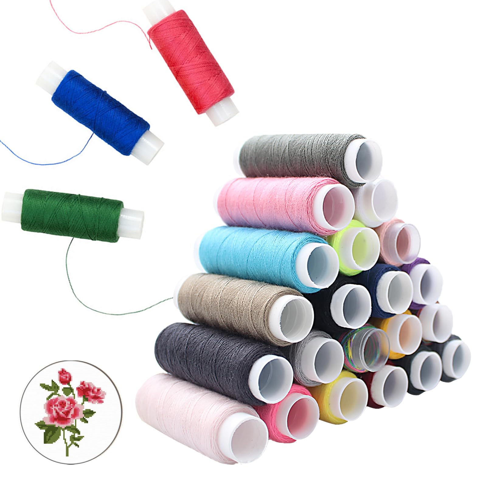 Kit De Fils à Coudre JUNING - 24 Bobines Polyester 914 M, 5 Accessoires Inclus - Parfait Pour Machine Et Couture Main
