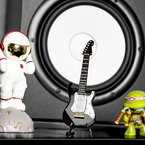 Miniatura 5 de Musiin Guitarra en miniatura con soporte y funda, mini 6 cuerdas, guitarra eléctrica, instrumentos musicales en miniatura, modelo de casa de