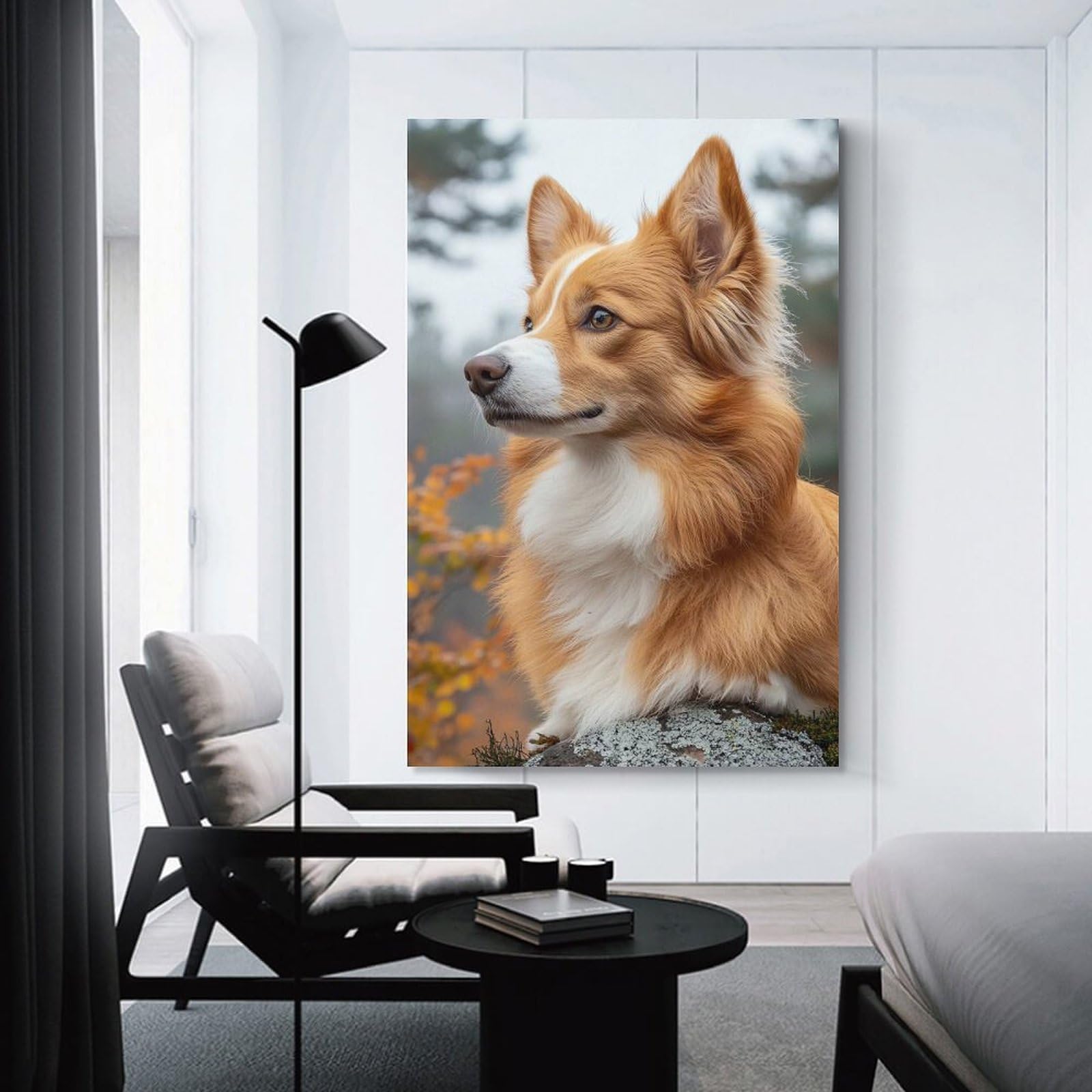 Junmoney Portrait of A Ginger And White Dog Home Decor Wall Art 12x18inch(30x45cm), for Office, Study Or Home Workspace, Home Office Artwork with Decorative Appeal