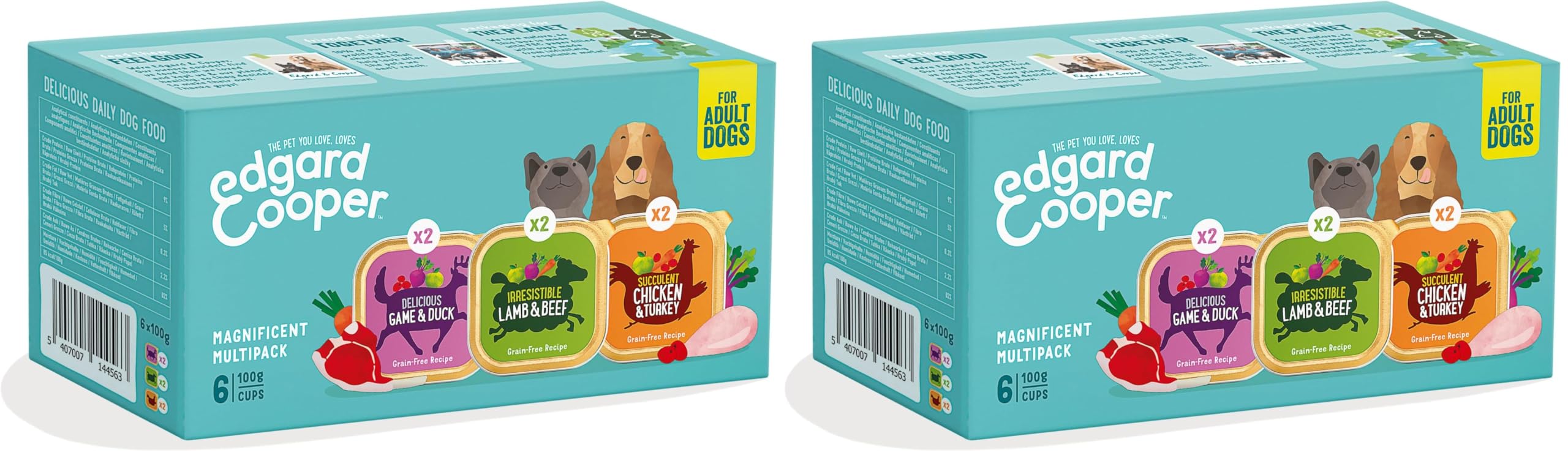 Edgard Cooper Comida Humeda Perros, Adultos, (Pollo/Pavo, Cornero/Ternera, Venado/Pato Fresco 6 x 100g), Alimento húmedo Natural sin Cereales, Carne Fresca, sin azúcares añadidos, proteína de Calidad