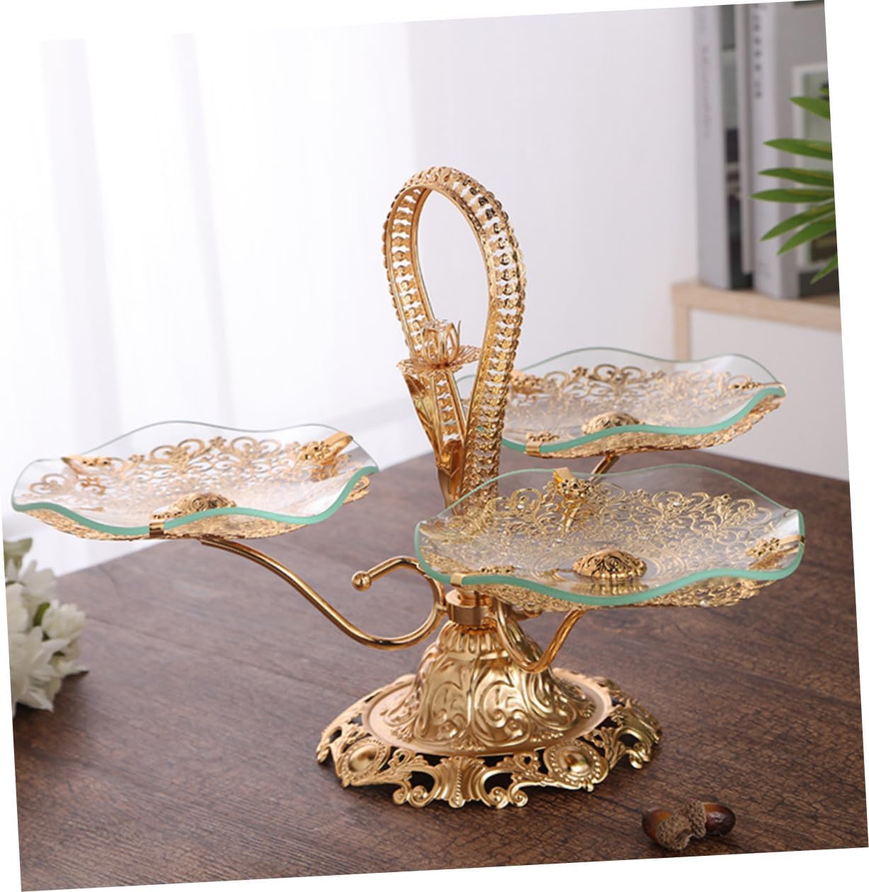 European Style 1-Tier Decorative Fruit Plate with Snack Stand, Multi-Functional Dessert Display Tray for Home Dining and Party Serving