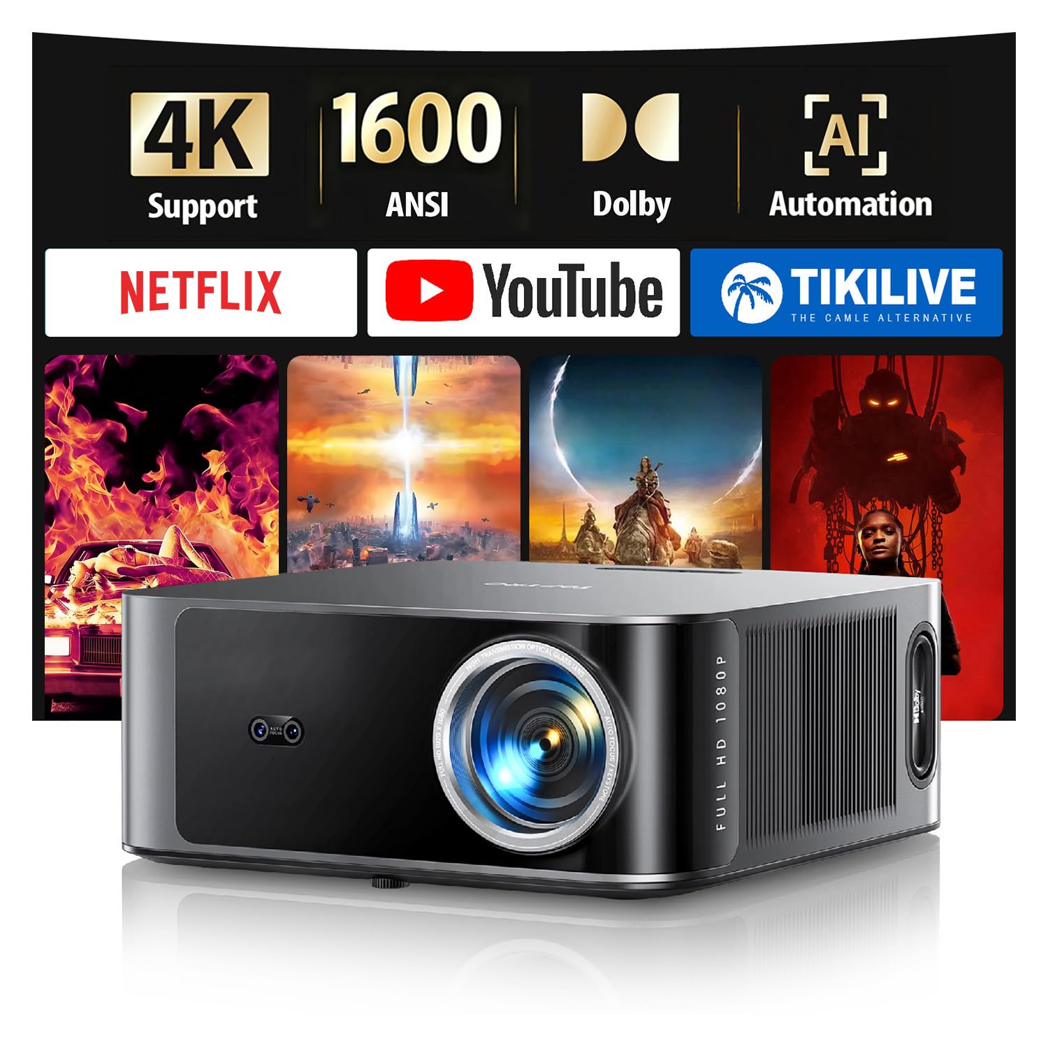 TOPTRO Video Projector X9 本体 TOPTRO X9 4K Smart Home Projector, 1600 ANSI High Brightness