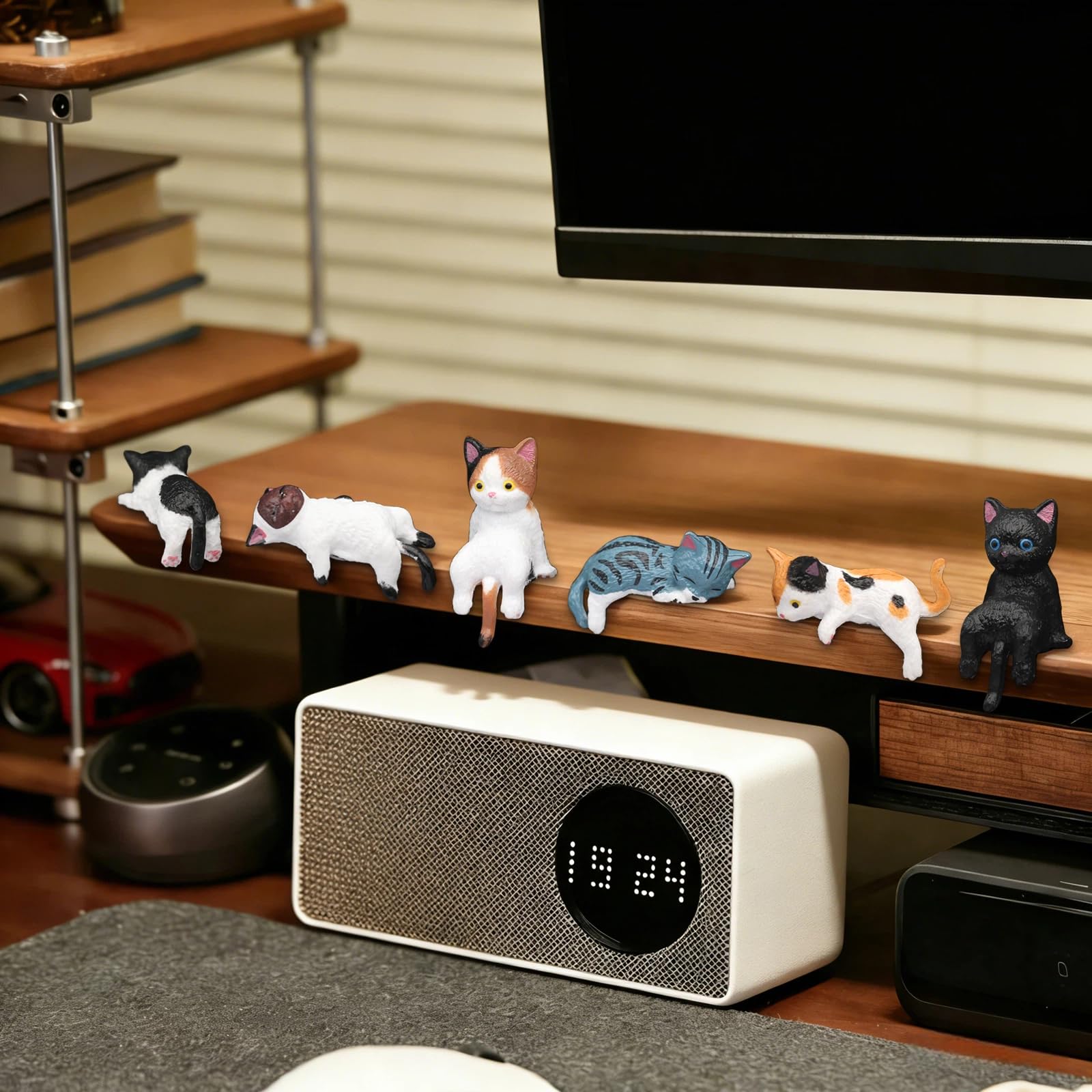Kiofs 12 Pcs Cat Car Decor Dashboard Accessories, Mini Cat Figurines Cute Car Rear View Mirror Gifts, Funny Computer Monitor Desk Decorations for Women Girl view 5