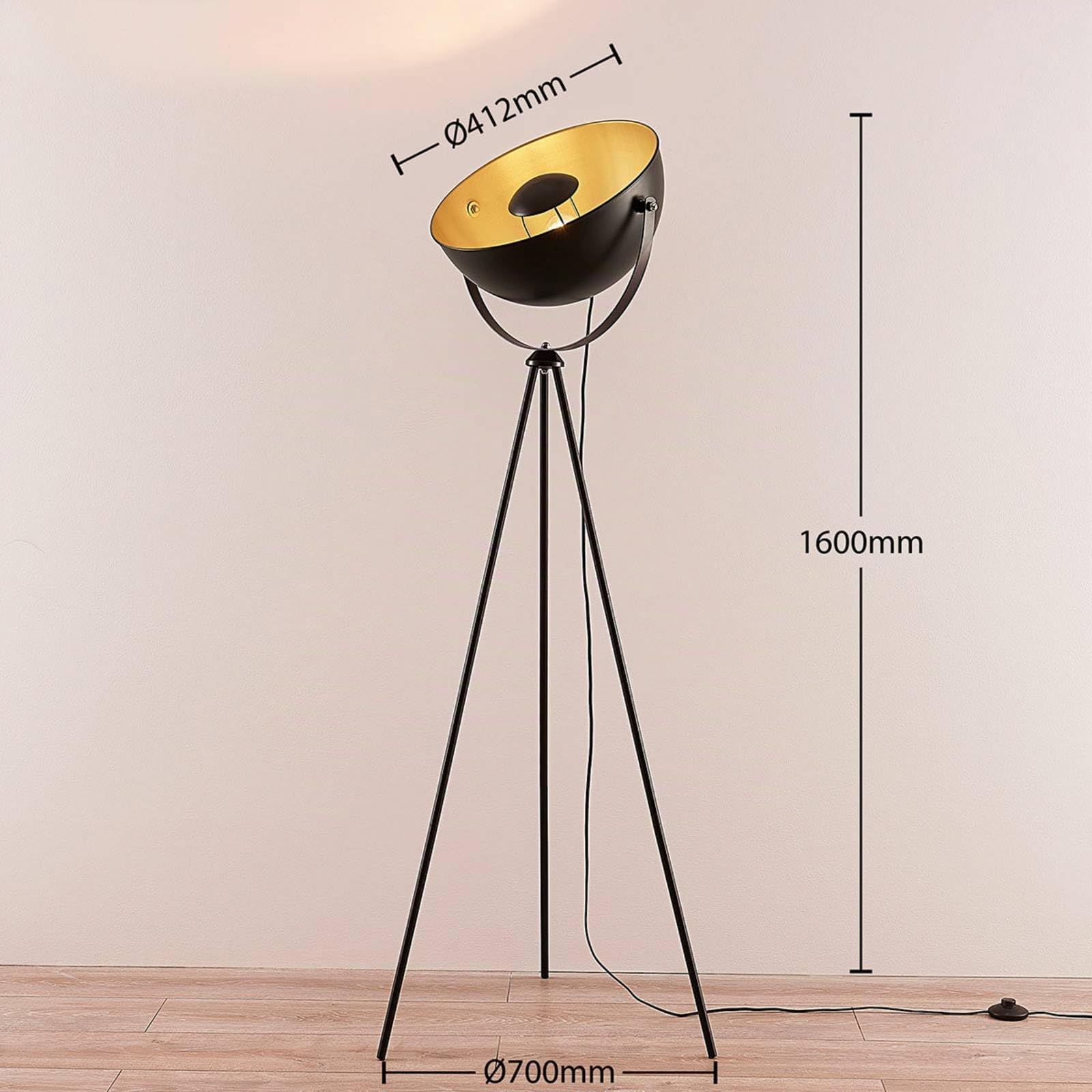 Lindby Lampadaire Trepied Meline (Moderne) en Noir Métal e. a. pour Salon & Salle à manger (1 lampe,à E27), Sur Pied Lampe a de Sol
