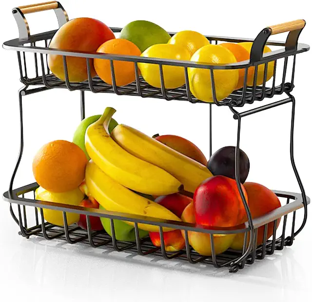 Cesta de Frutas Metal 2 Niveles - Organizador Frutas y Verduras Frescas