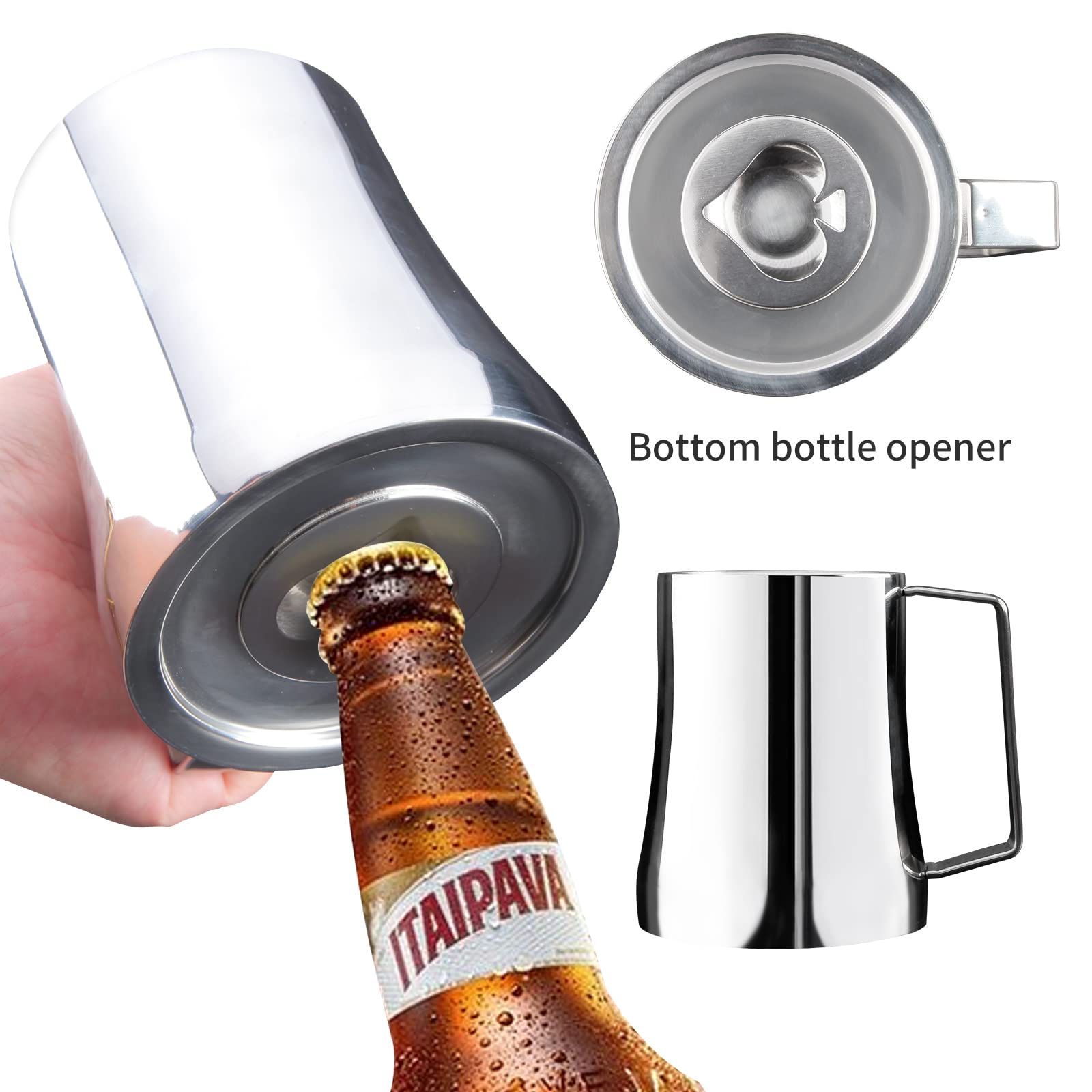 Daddynme Stainless Steel Coffee Mug, 304 Coffee Mug, Double Wall Beer Stein, Tumbler with Handle, Insulated Beer Mug With Beer Opener,Beer Gifts For Men (14 oz)