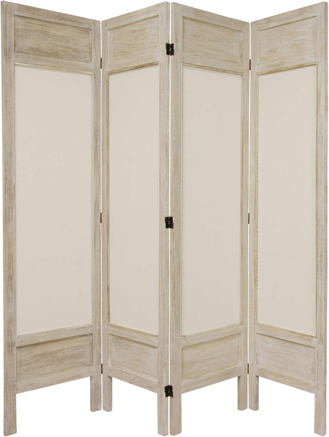 Burnt White Solid Wood 4-Panel Folding Room Divider