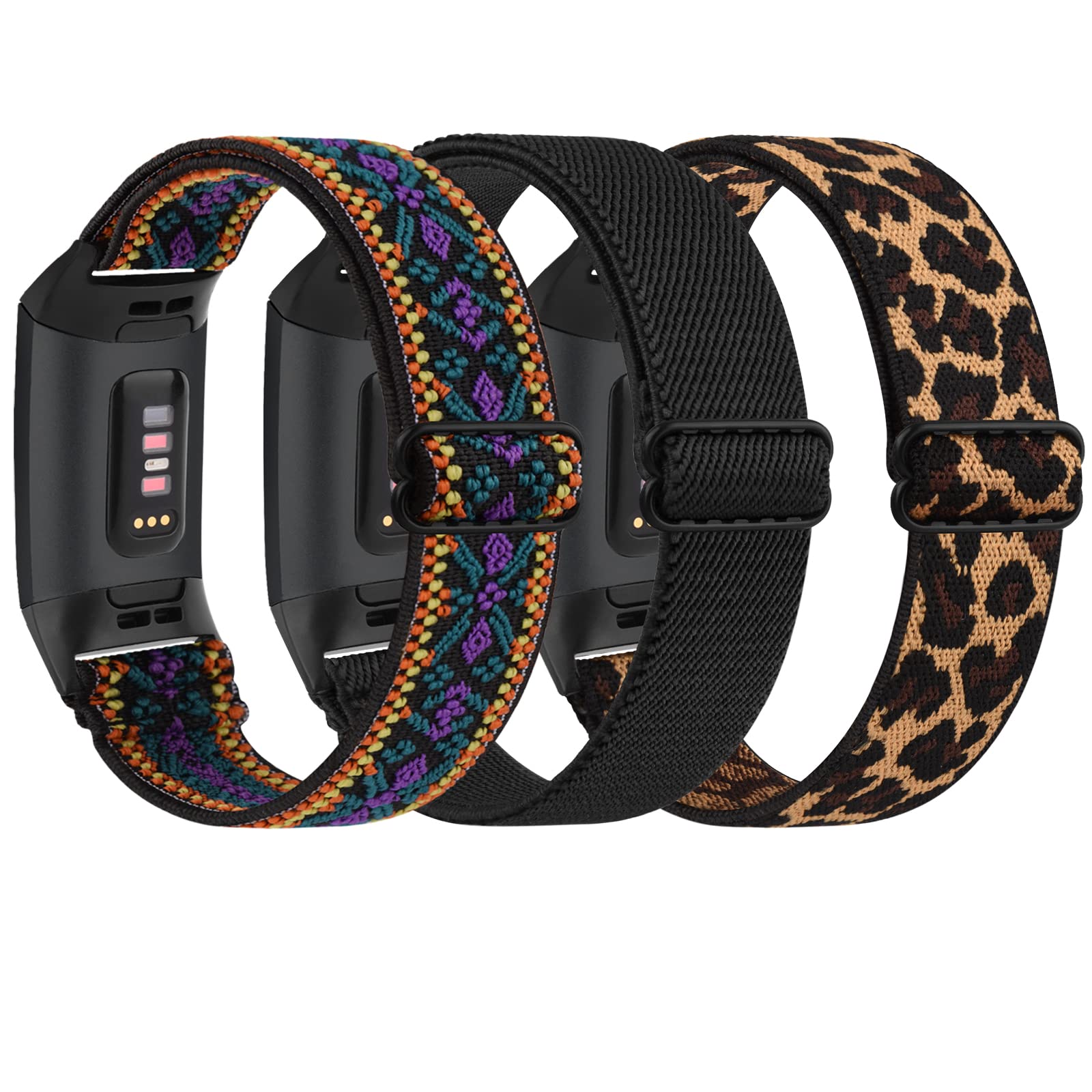 [3 Pack] Adjustable Elastic Bands Compatible with Fitbit Charge 4 / Charge 3 / Charge 4 SE Soft Stretchy Loop Bracelet Women Men Replacement Wristbands