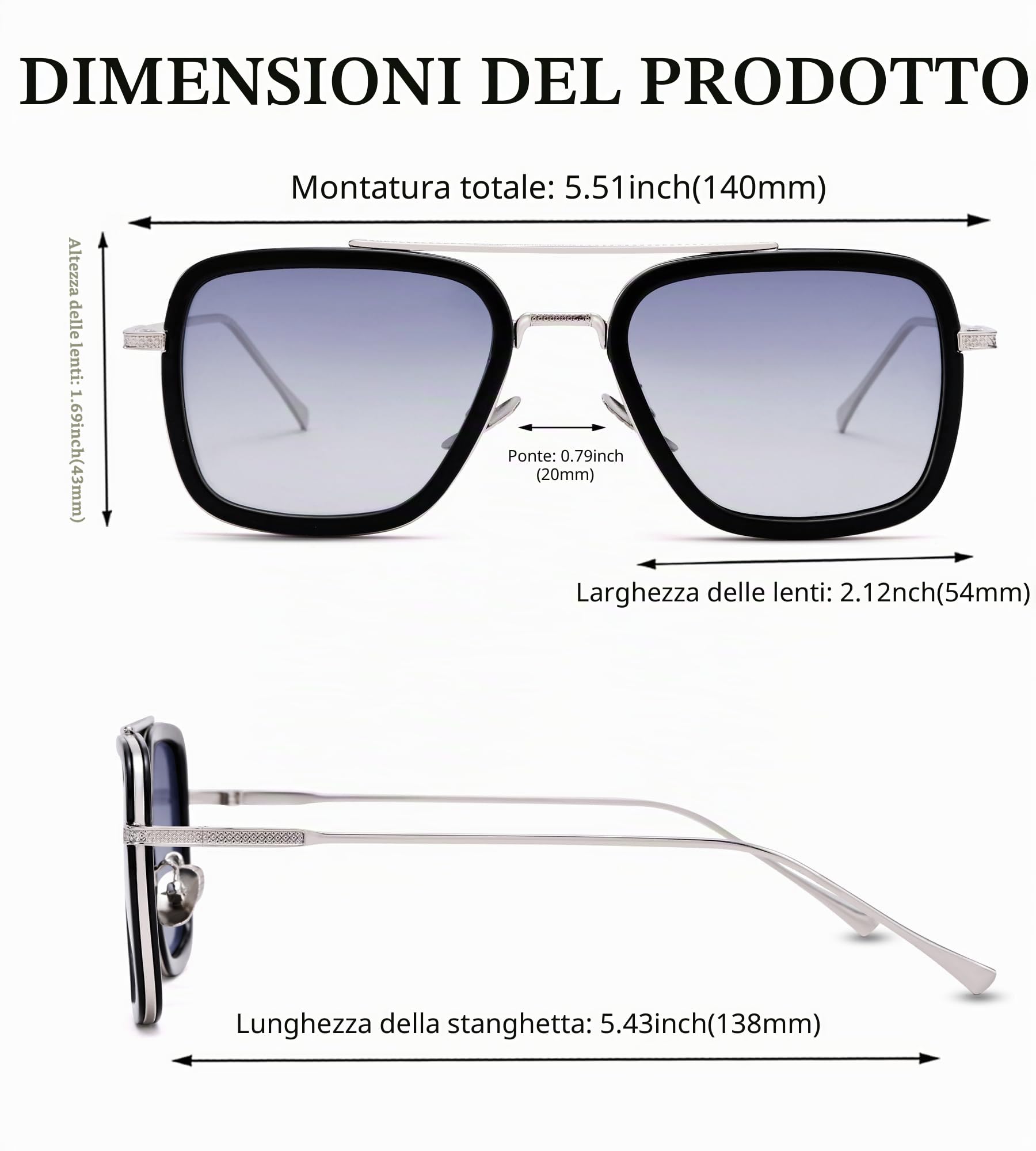 NULOOQ Tony Stark Occhiali da sole polarizzati per uomo - donna vintage Aviator Square Metal Frame Iron Man Edith Occhiali