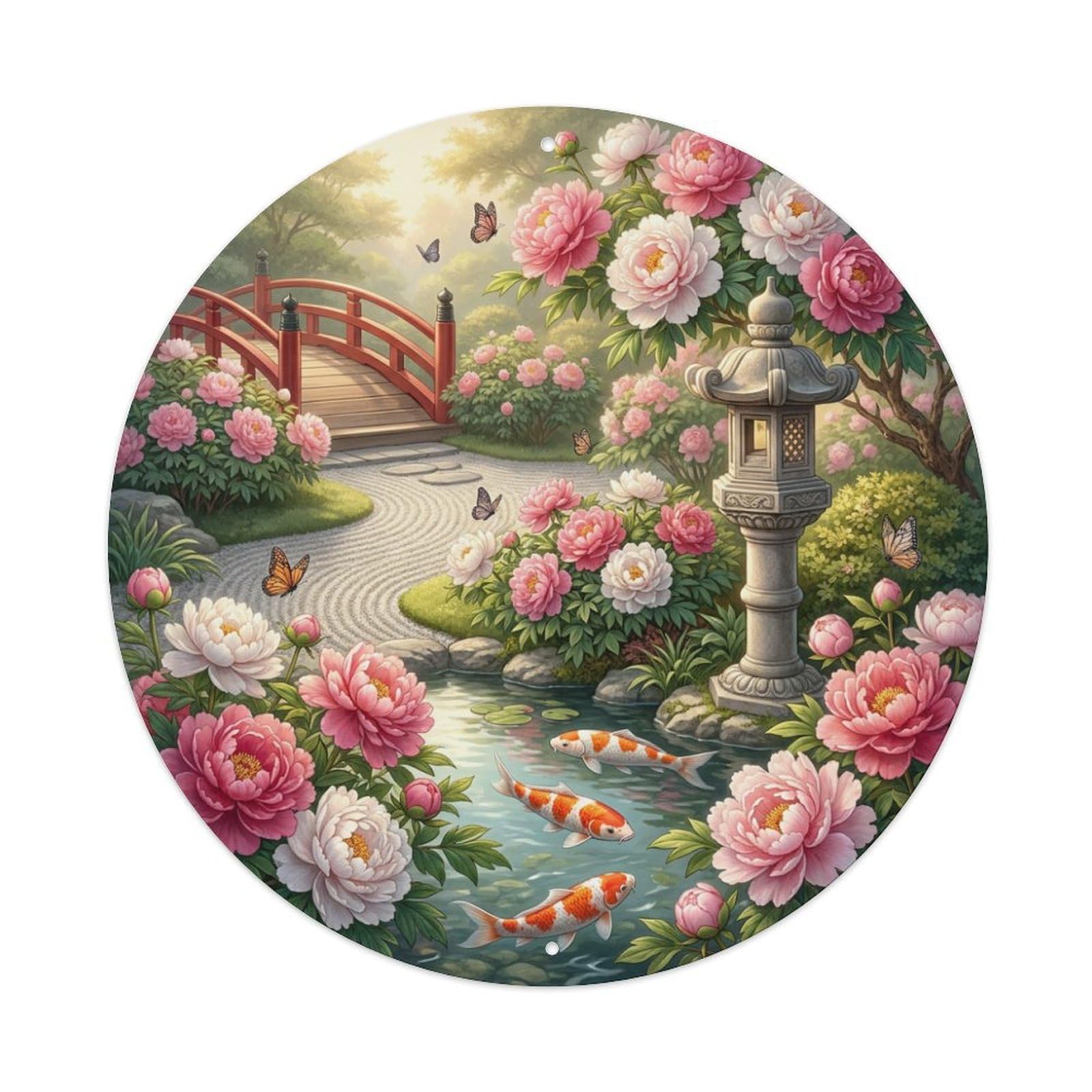 Galvaxio Style Japanese Peony Garden Koi Fish Luxurious Bloom Metal Tin Sign