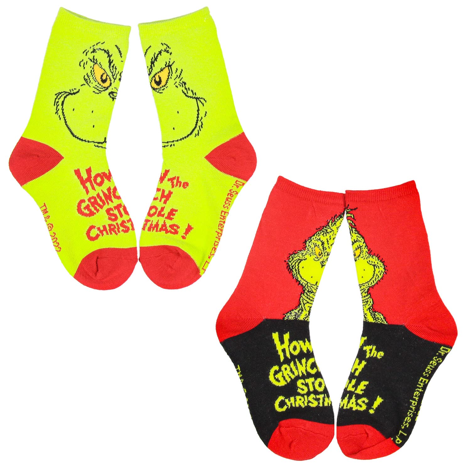 Bioworld Dr Seuss Kids How Grinch Stole Christmas Week of Socks Mix and Match - Juego de 7 pares de cajas de regalo (tamaño de calcetín 7-9), Multi colorido, 7-9
