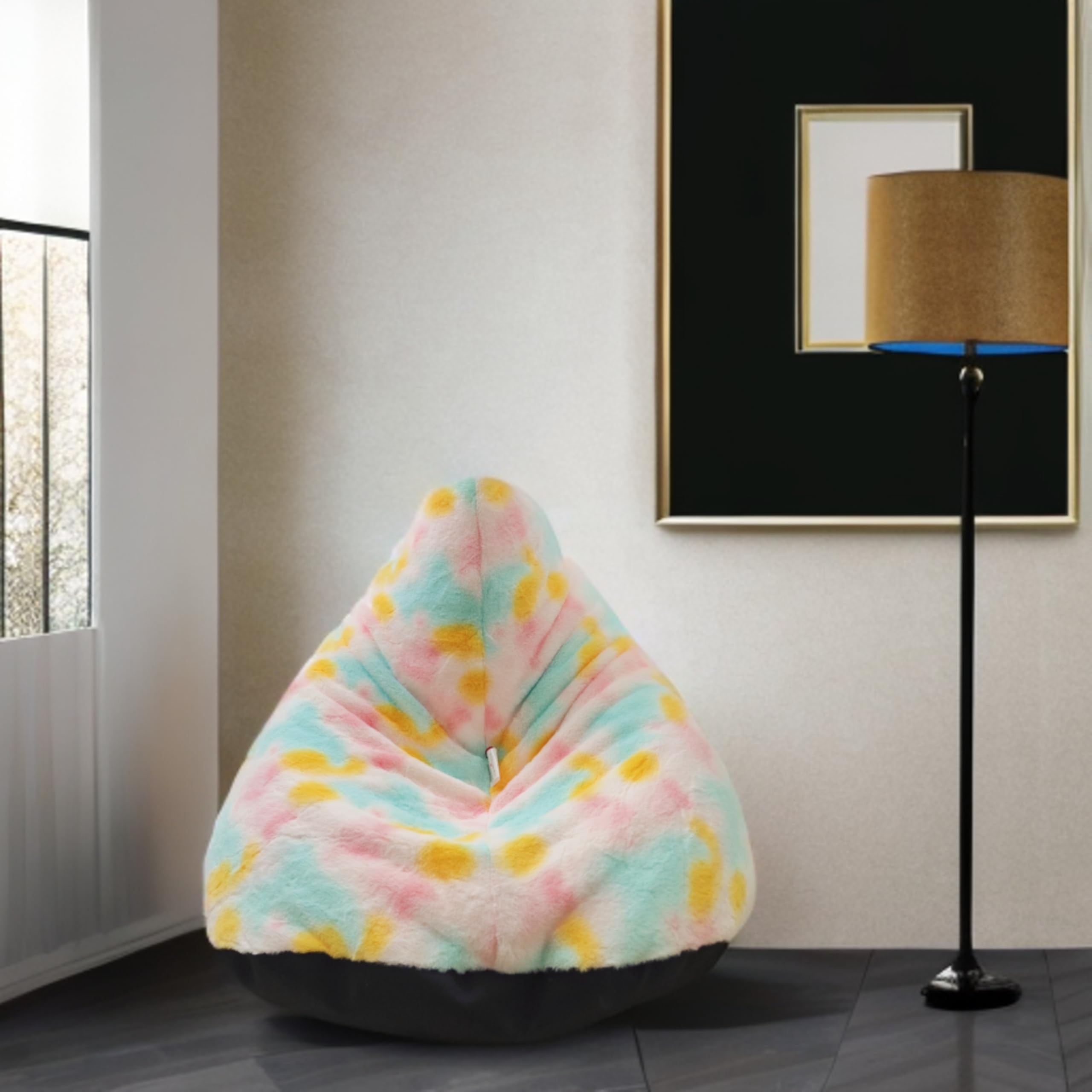 Bhailu Art New Premium Tie Dye Rainbow Furry Bean Bag Chair for Kids and Adults. Luxurious Fur Bean Bag XXXL (Multicolour) (Rainbow Bean Bag Cover (Without Beans)) 1