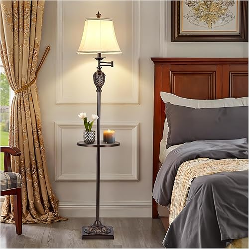 Miniatura 2 de Lámpara de pie LED tradicional con brazo oscilante ajustable de 350, lámpara de poste de pie vintage para sala de estar, dormitorio y oficina, luz