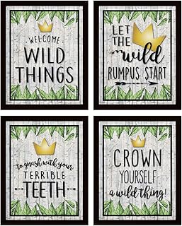Katie Doodle Wild One Birthday Decorations Centerpiece Table Door Sign Pack for Boys Girl - Super Cute Where The Wild Things are Inspired Party Supplies Decorations | Includes 4 Signs [Unframed]