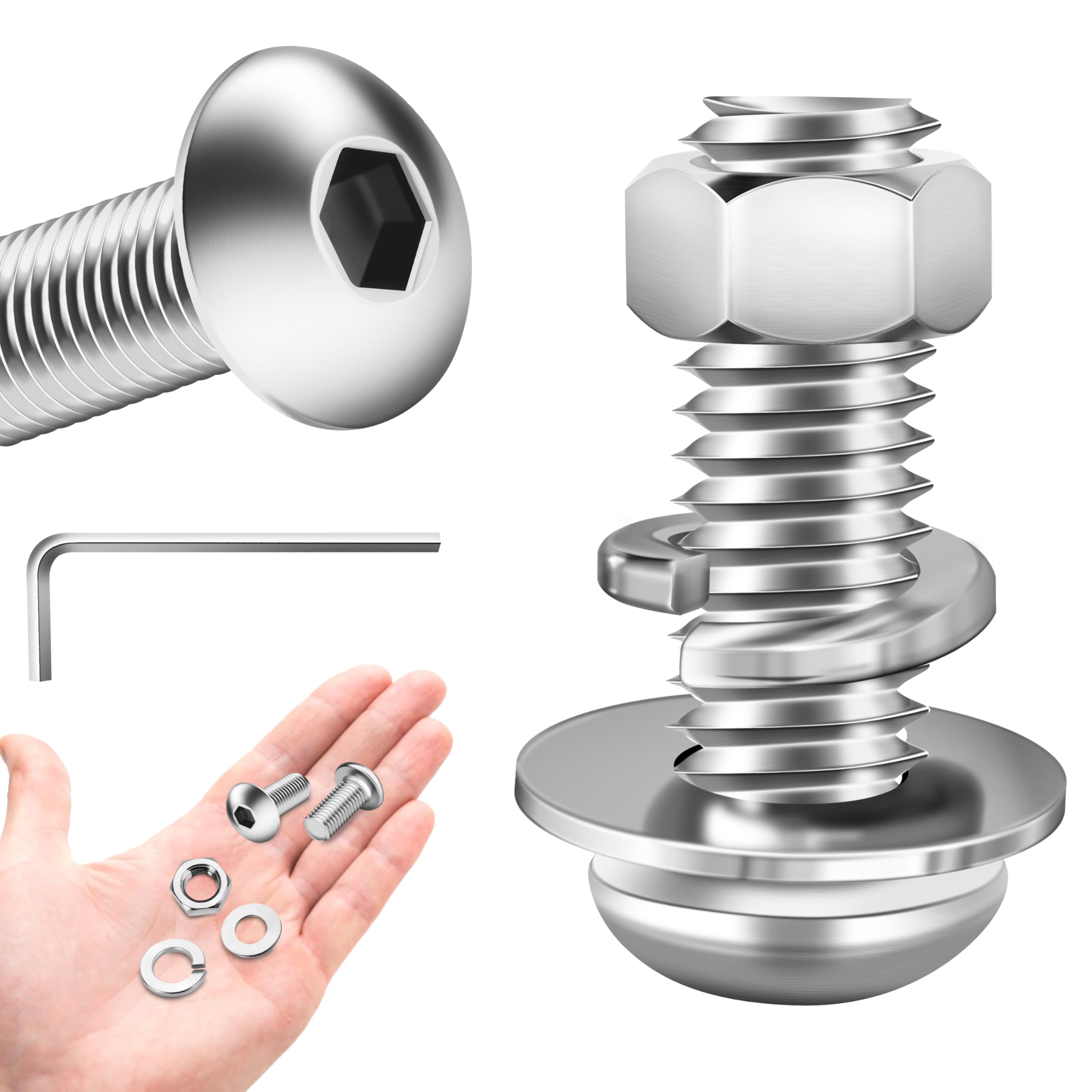 (20 Sets) 5/16 Bolt, 5/16 x 1 Button Head Socket Cap Bolts Screws, 5/16-18 Bolt, Nut and Bolt Assortment Kit, 304 Stainless Steel, Fully Threaded by