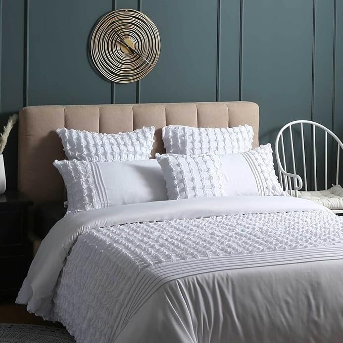 Luxton White Quilt Cover Queen Embroidery Lattice 3pcs Doona Cover