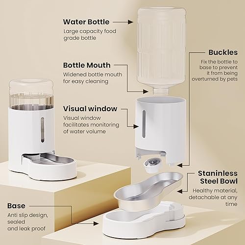 Miniatura 6 de CZPET Automatic 6L Dog and Cat Water Dispenser with Stainless Steel Bowl Gravity Waterer,100% BPA-Free,Large Capacity and Drinking Area Noise-Free