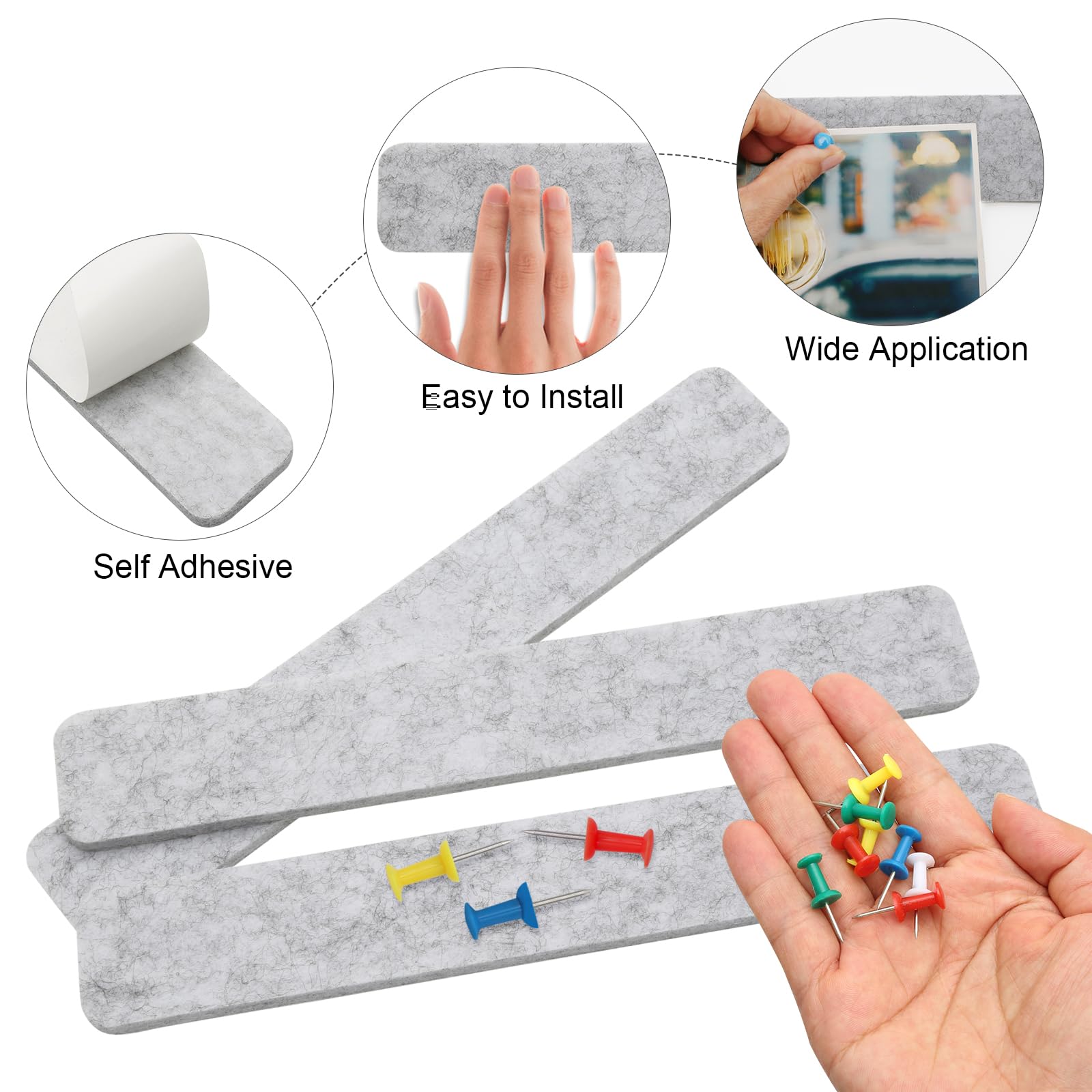 Felt Pin Board Bar Strips, Self-Adhesive Lightweight Bulletin Board Bar Strips No Damage For Wall,for Paste Notes, Photos, Schedules, Announcements (Black White Grey - View #7