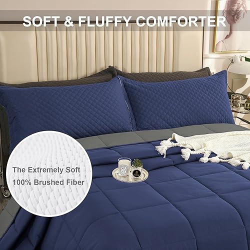 Miniatura 3 de Edredón de tamaño King Plus de 128 x 120 pulgadas, colchas extra grandes tamaño King de 3 piezas, edredón ligero reversible de plumón alternativo