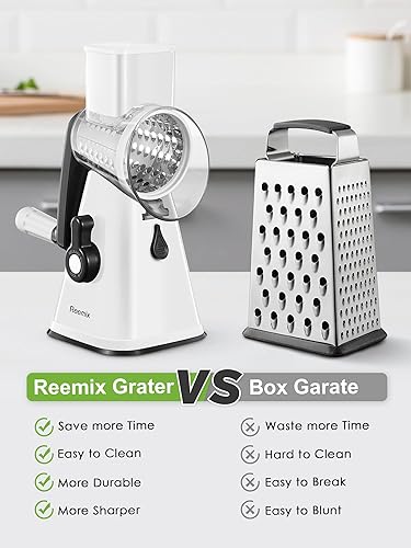 Miniatura 2 de Reemix - Rallador rotativo de queso con asa, triturador de queso vegetal para cocina, 3 cuchillas intercambiables para queso, papa, calabacín,