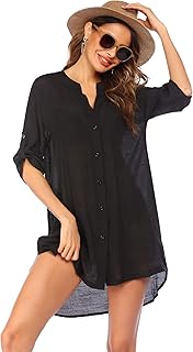 Sponsored Ad - Ekouaer Women's Cover Up Shirt V-Neck Swimsuit Beach Bikini Beachwear Button Down Bathing Suit S-3XL