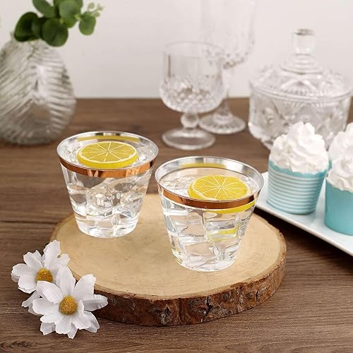Miniatura 2 de Efavormart - Juego de 12 vasos de plástico de oro rosa de 10 onzas, diseño de borde para decoración de boda