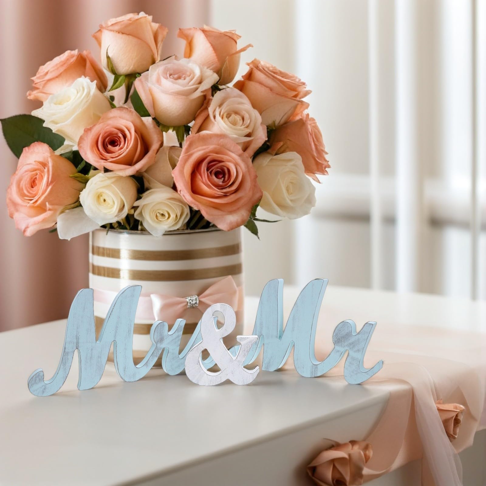 Healvian Decorazione da Tavolo per Matrimonio in Legno Lettere Mr e Mrs, Leggera e Facile da Montare, per Anniversari e Decorazioni Eleganti