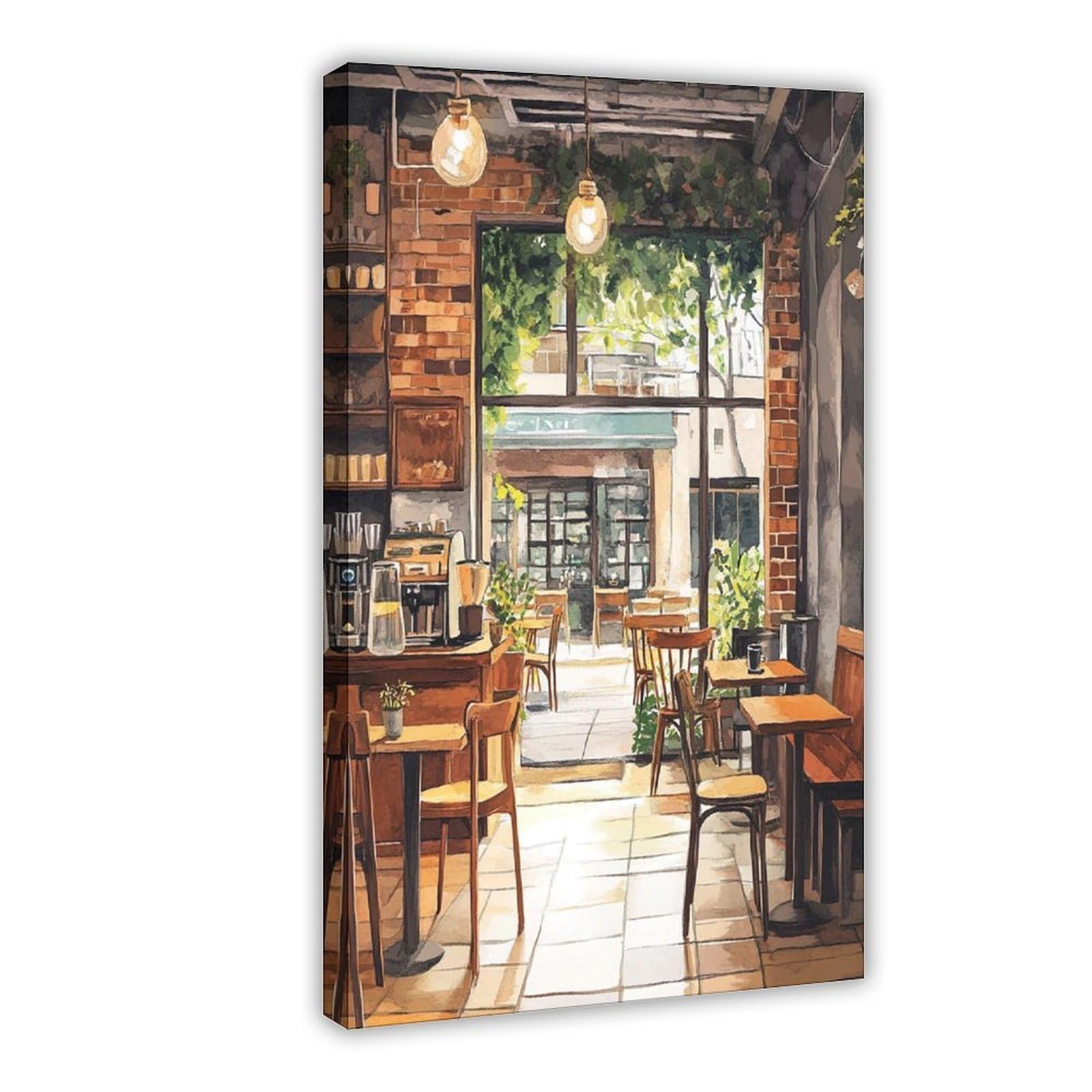 Flamint Aesthetic Coffee Shop Canvas Poster Bedroom Decor Landscape Office Room Decor Gift 24" L X 36" W