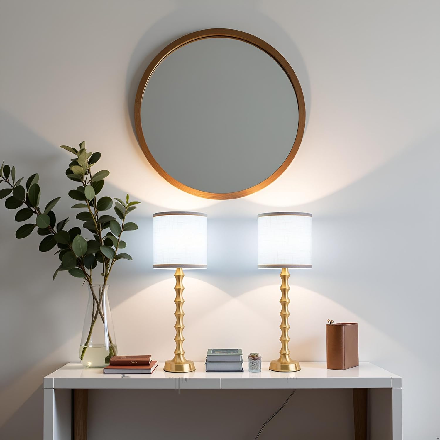 30.5" Gold Buffet Table Lamps Set of 2 with White Lampshade, Tall Skinny Gold Lamps Set of 2 for Living Room, Sideboard & Home Office