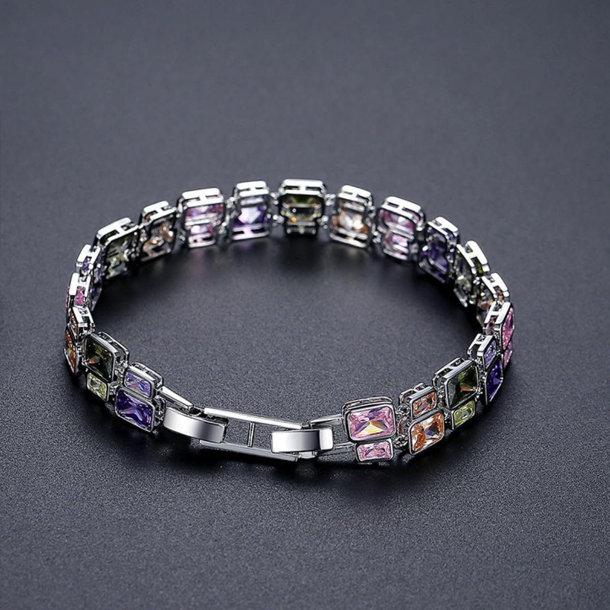14K Gold Multi-Color Double Layer Moissanite Bracelet, Women's Luxurious Style, Unique Fashion Accessory