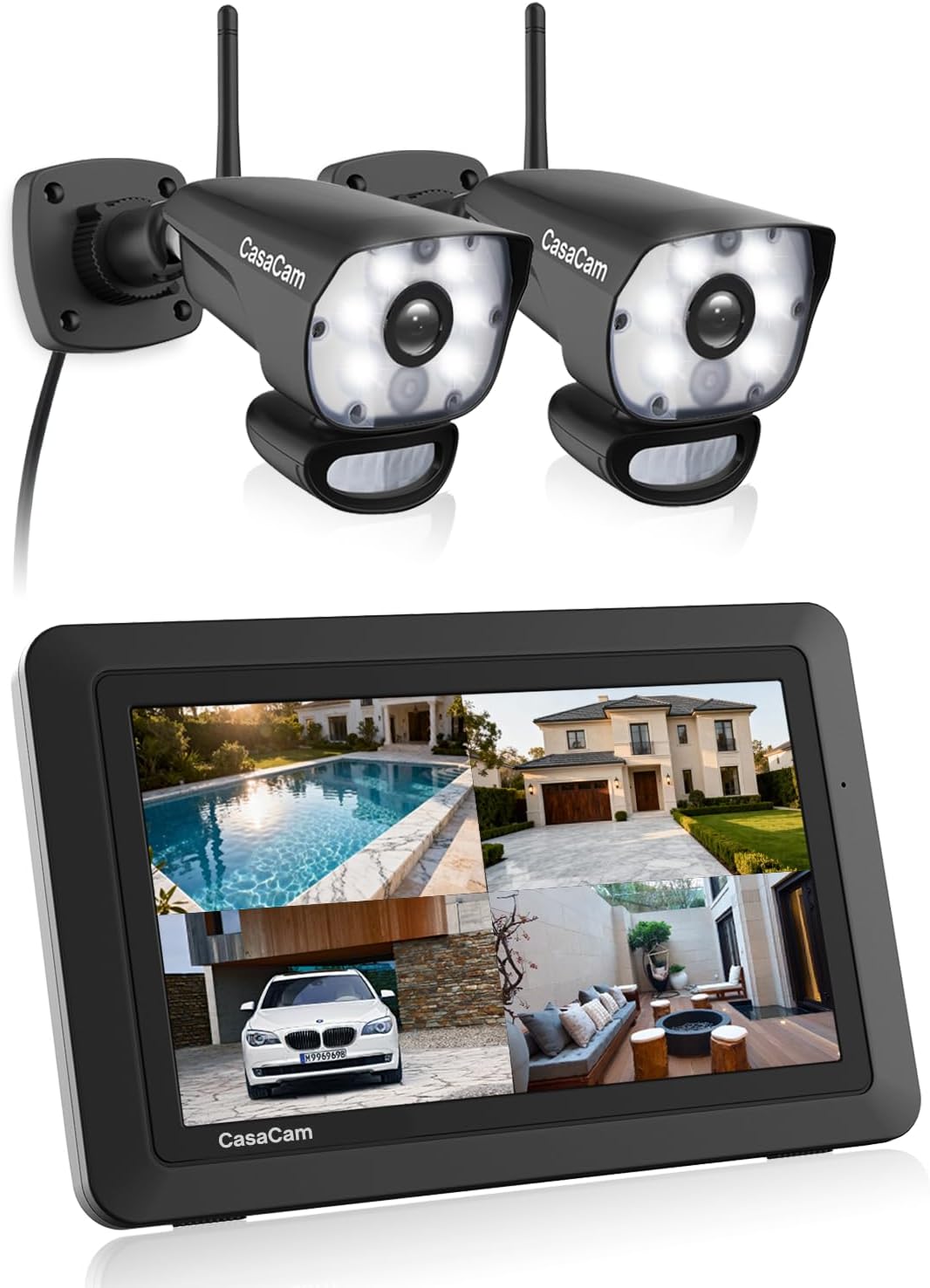 GuardianCam Air | 7" Touchscreen Monitor with 2 Spotlight HD Cameras | Wireless Security Camera System, AC Powered, Two-Way Audio, Free APP, SD Card and Battery Installed, Model VS1002