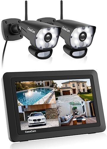 CasaCam GuardianCam Air  Monitor de pantalla táctil de 7 pulgadas con 2 cámaras HD Spotlight  Sistema de cámara de seguridad inalámbrica,