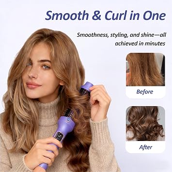 Upgraded Ionic Thermal Brush, 5 Adjustable Temp Hot Air Brush with Infrared Technology, 30s Fast Heating Volumizer Straightener, Salon Quality Styling Tool for All Hair Types