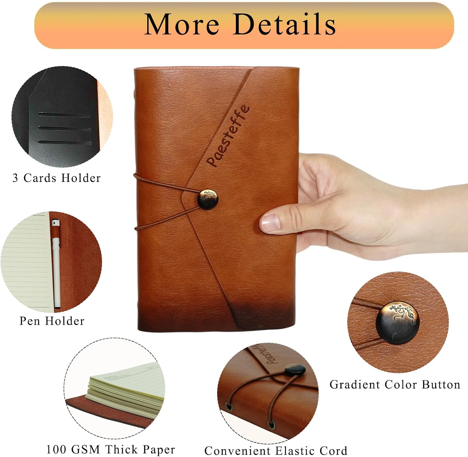 A6 Refillable 6-Ring Binder Notebook, Vegan Leather Journal with Pen Loop and Card Slots for Work, Office, or Daily Planning - Brown