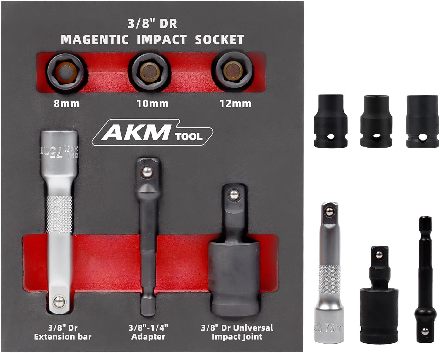 AKM TOOL 3/8" Drive Socket Set, Universal Impact Socket Set, 6
