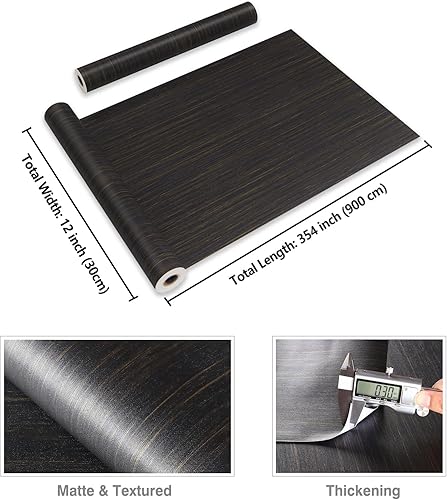 Miniatura 8 de CRE8TIVE Papel tapiz de madera de oro negro de 12 x 354 pulgadas, papel de contacto de grano de madera para encimeras, impermeable, autoadhesivo,