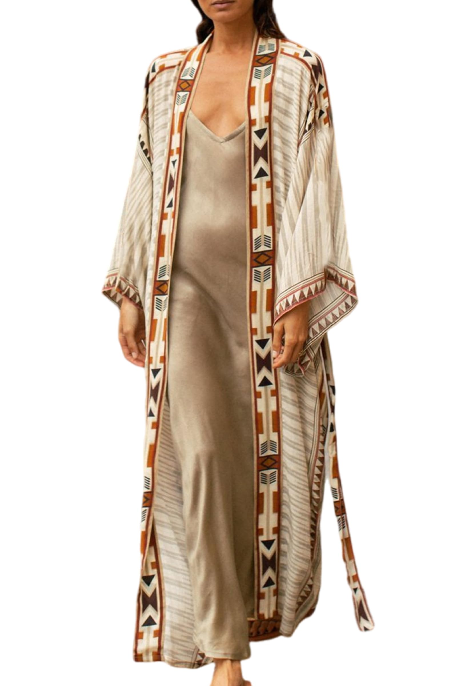 Jarseila Kimono Mujer Cárdigan de Algodón Verano Kaftan con Clase Bohemio Maxi Largo Pareo Boho Tunica Talla Grande Vestido de Playa