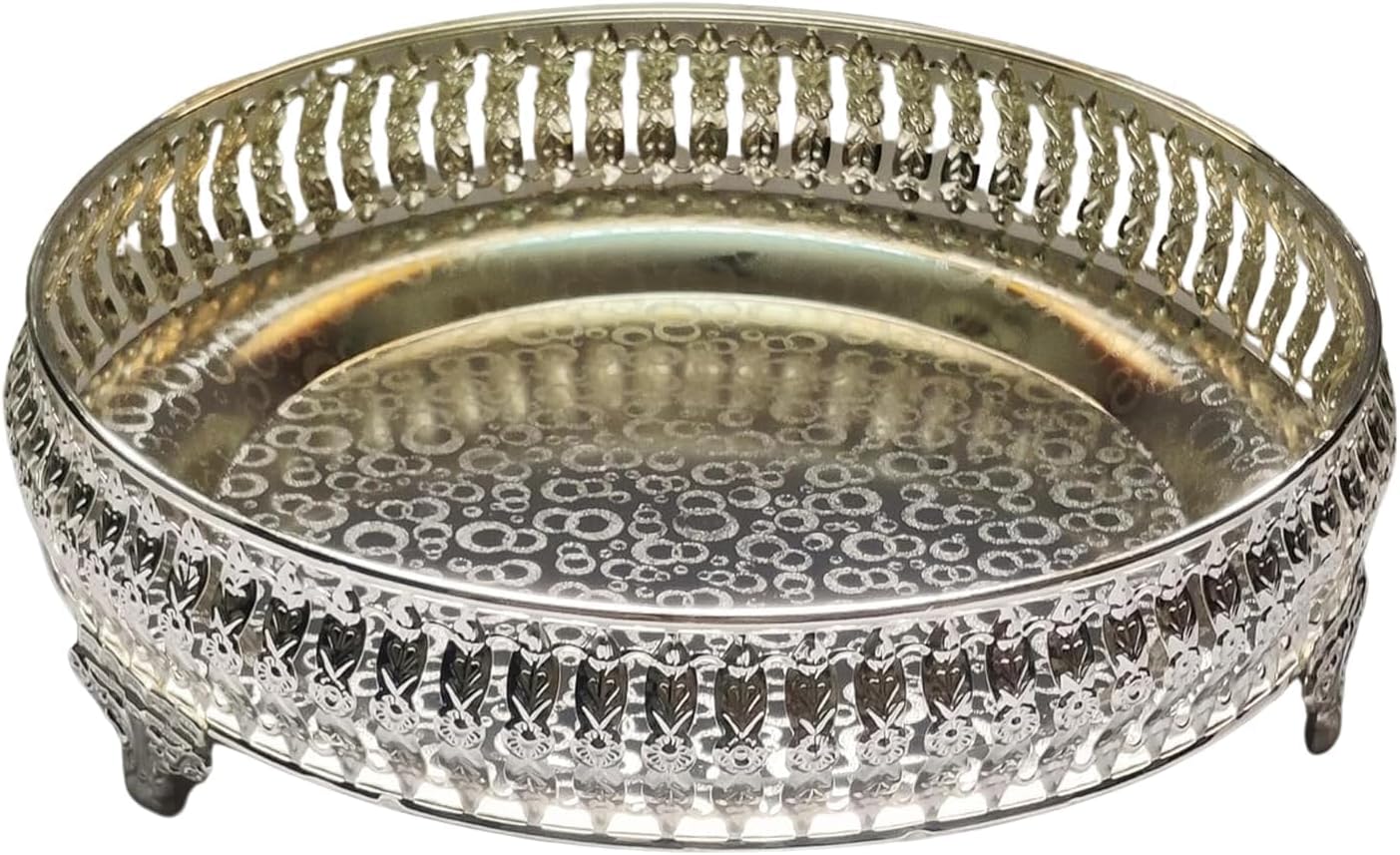 German Silver Multi Design Tray 12 inch | Silver Tray Use as Serving Tray Fruits/Decorative, Baby Shower,and Mainly for Pooja Purpose(30 Cm X 30 cm X 7 Cm)