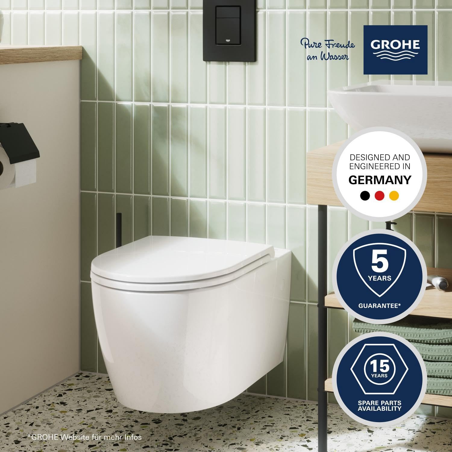 GROHE Start Round, Wand WC-Set (für Unterputz-Spülkästen, spülrandlos, mit Soft-Close Deckel, werkzeuglos abnehmbar, inkl. Befestigungsset, Spülmenge 3/5 l), alpinweiß, 103848SH00