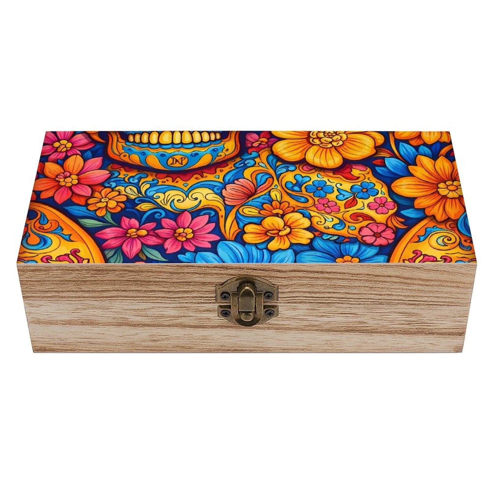 HLBSDM Sugar Skull Day of The Dead Flowers Wooden Storage Box