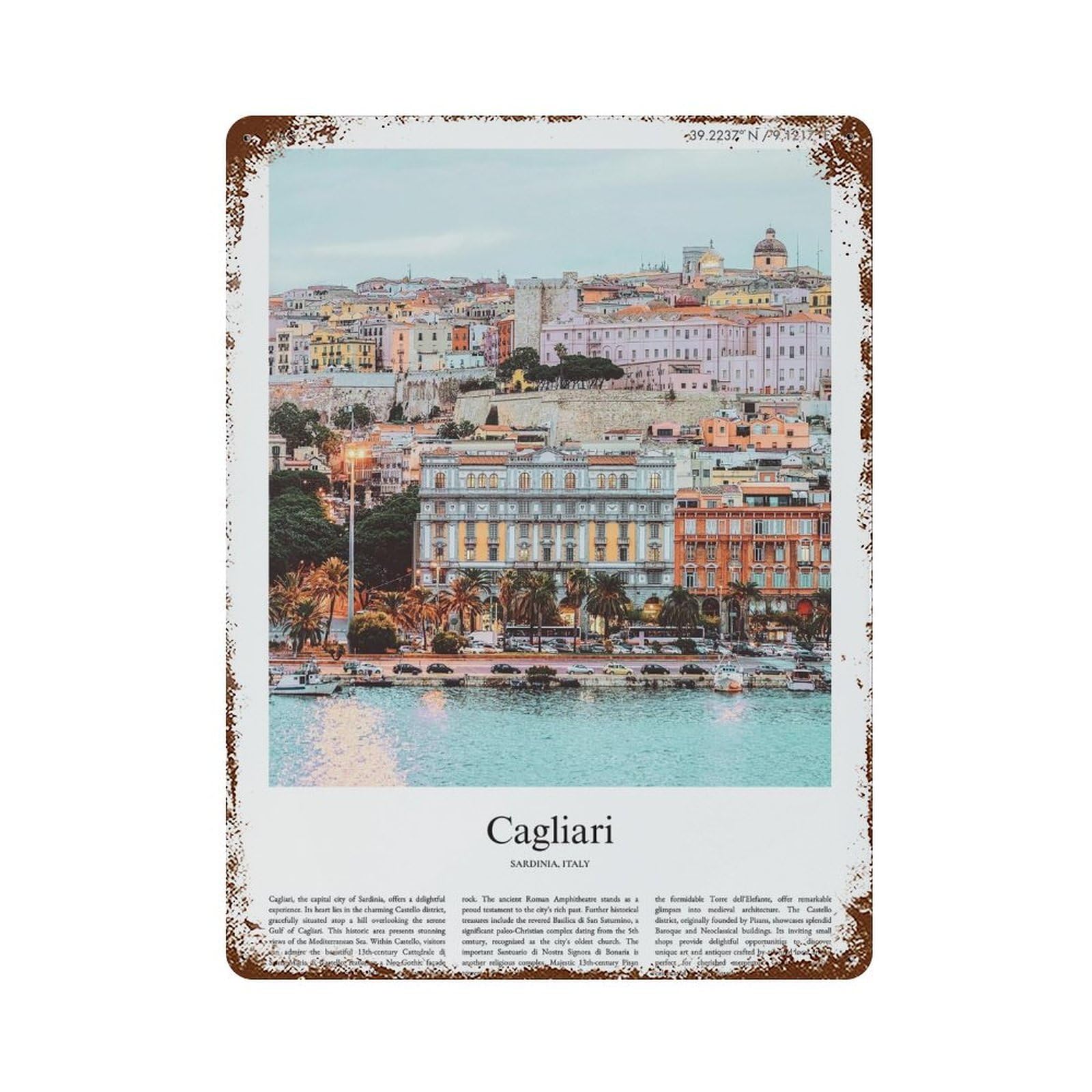 xiaoxiaoshen Cagliari Sardinia, Italy City Scenery Wall Decor Art Metal Tin Poster Modern Home Decor Art Home Bar Shop Decorations Vintage Sign 40x30cm
