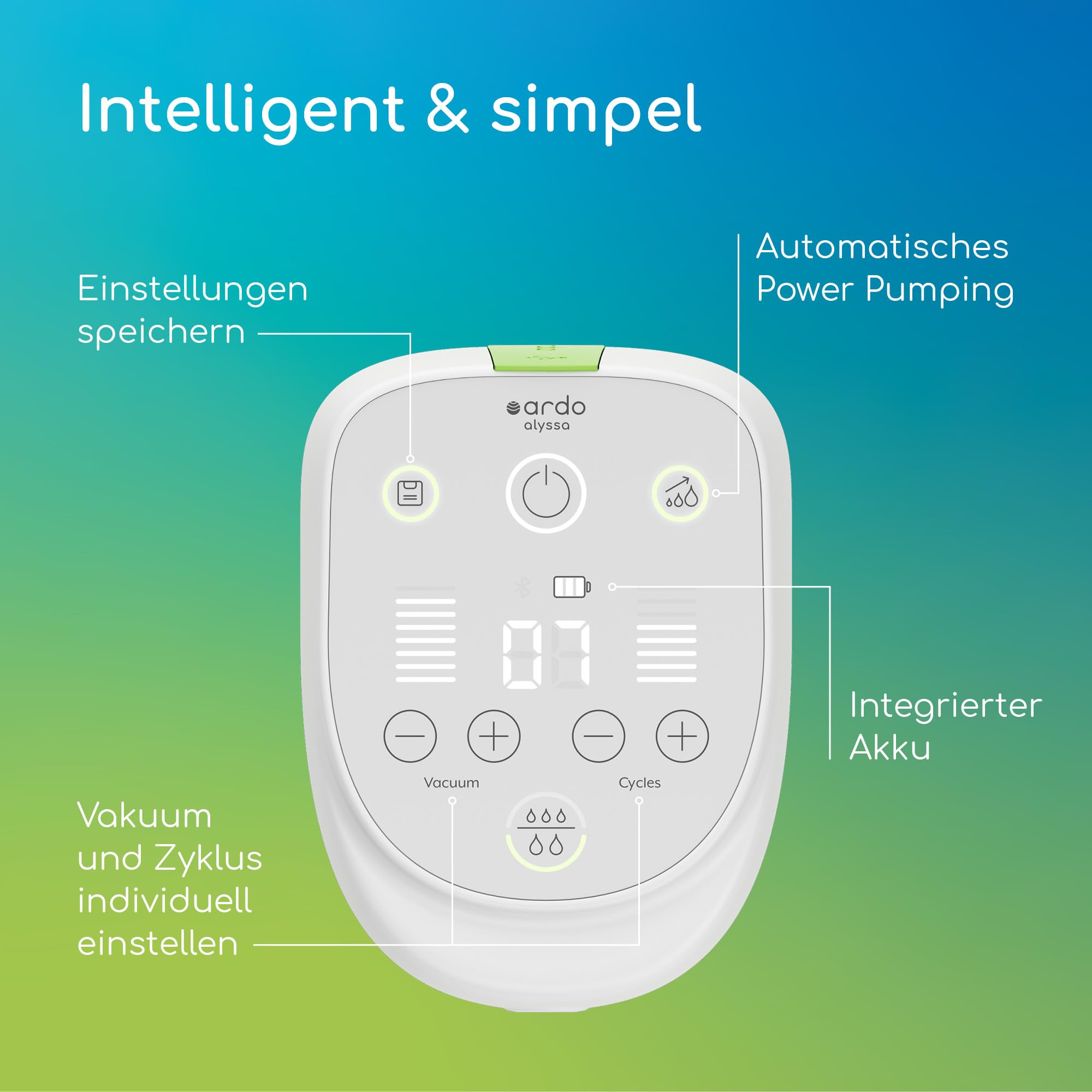 Ardo ALYSSA DOUBLE elektrische Doppel-Milchpumpe - App-Steuerung & Power Pumping - Schweizer Qualitätsversprechen - sanft, sicher und leise - elektrische Muttermilch-Brustpumpe