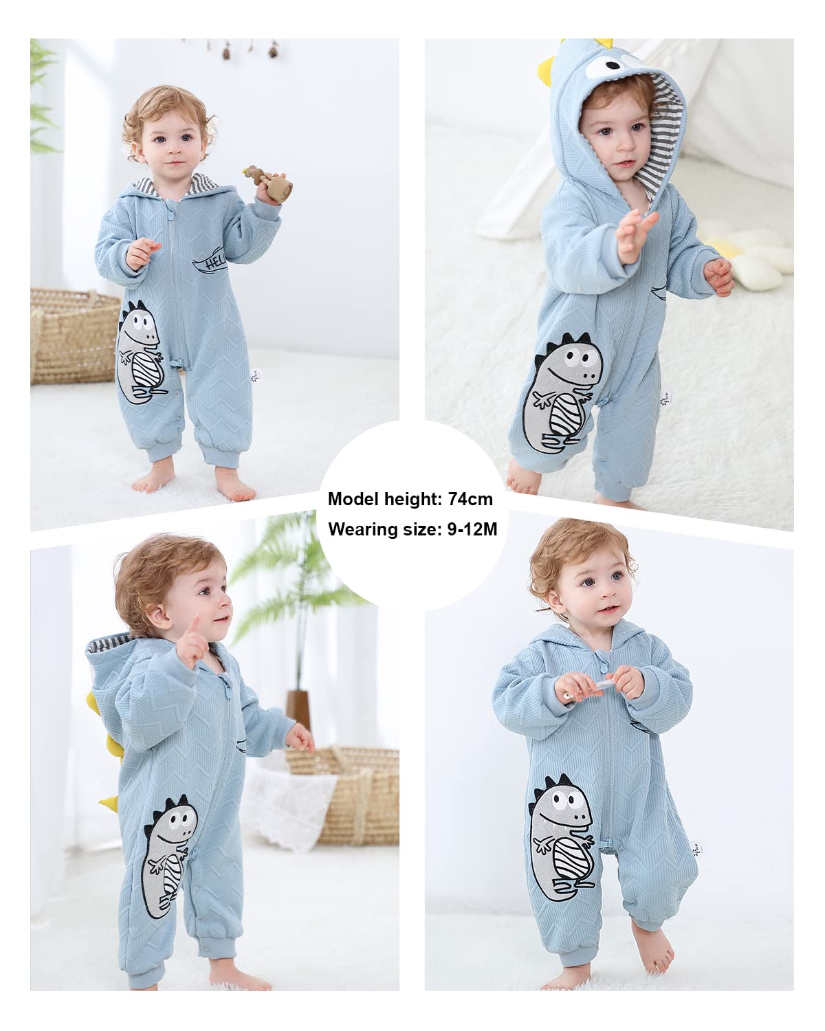 WYTbaby Tute da Neve Neonato Cotone Tuta Neve Neonato con Cappuccio Neonata Pagliaccetti Cartone Animato per Ragazze Ragazzi 6-9 Mesi