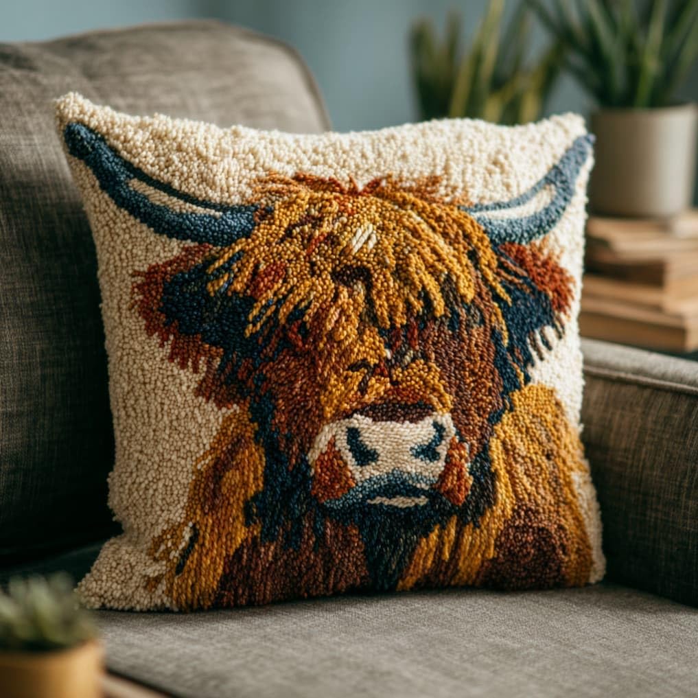 kitphoenix Latch Hook Embroidery Kits Highland Cattle 43Cmx43Cm